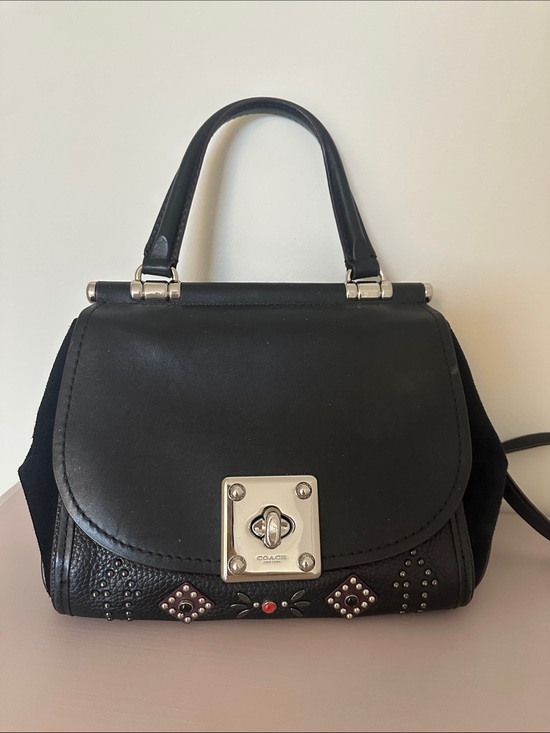 Coach Handbags - Coach Black Leather Top-Handle Satchel with Silver Hardware and Stud Details